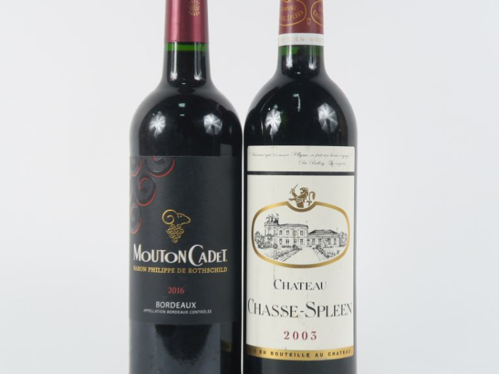 2 BOUTEILLES , 1 CHÂTEAU CHASSE SPLEEN MOULIS 2003 - 1 MOUTON CADET BO