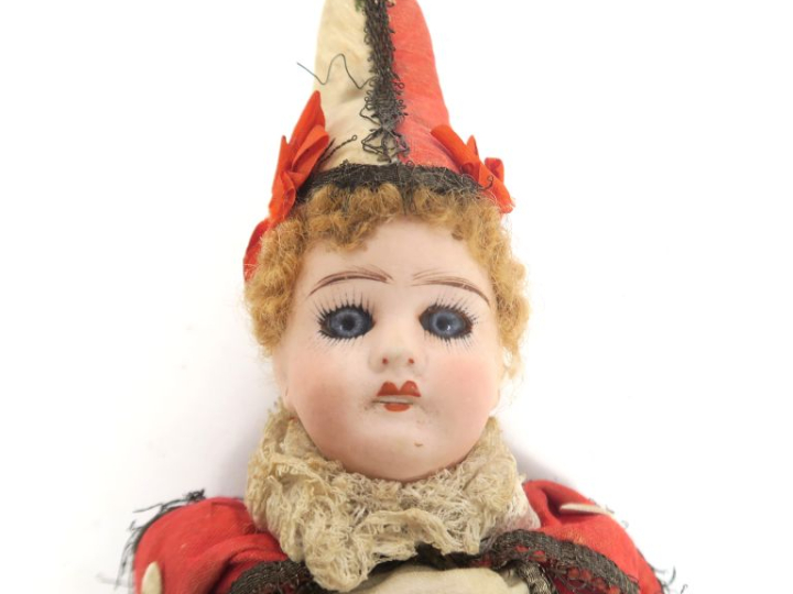 Jouet ancien marotte musical tête porcelaine de fabrication française 