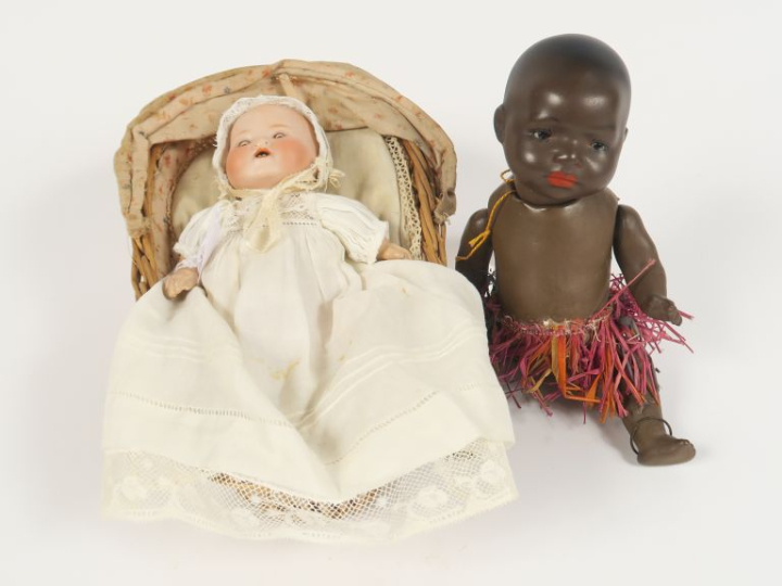 	Lot de 2 petits bébés têtes pleines dont : bébé de couleur Heubach 39