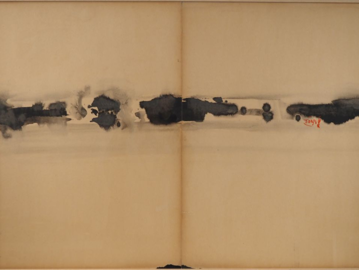 T'ANG HAYWEN. "Composition dyptique" Gouache sur papier signée à droit