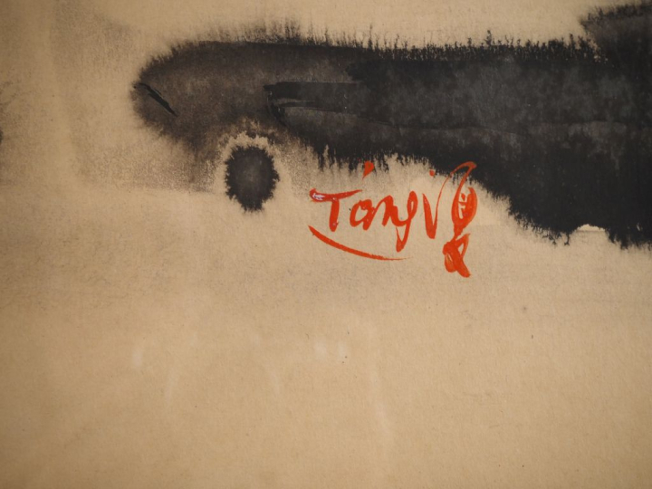 T'ANG HAYWEN. "Composition dyptique" Gouache sur papier signée à droit