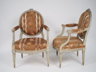 Vente aux enchères Adrien Pierre DUPAIN. Paire de fauteuils cabriolet Louis XVI en bois m