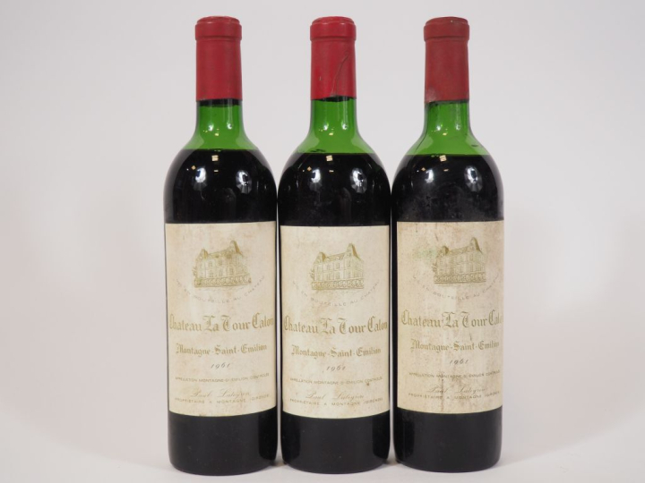 3 BOUTEILLES CHÂTEAU LA TOUR CALON MONTAGNE ST EMILION - 1961 - 1 HEP-