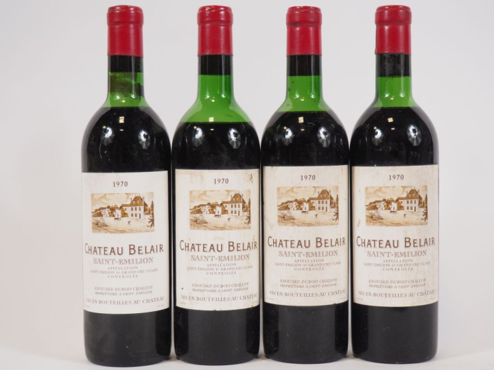 4 BOUTEILLES CHÂTEAU BELAIR 1er GCC ST EMILION - 1970 - 1 LB/2 HEP/1 B