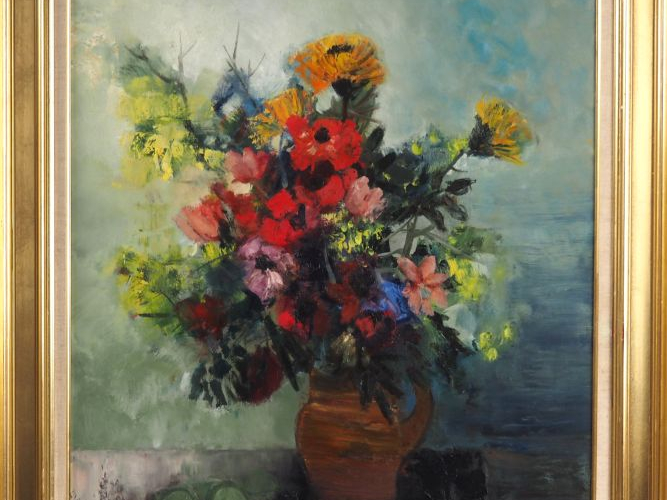 Pierre JUTAND.  "bouquet de fleurs" Huile sur toile, signée en bas à d