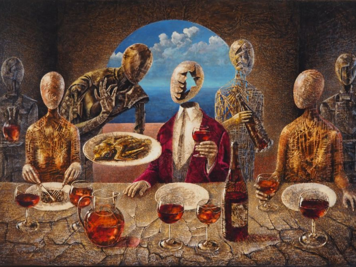 LAMY. "le banquet" Huile sur panneau, signée en bas à gauche et au dos