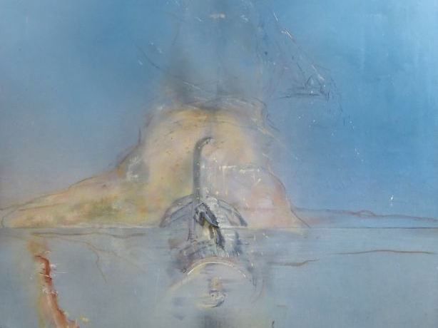Jorg MADLENER.  "Plongeur IV" Huile sur toile, monogrammée en haut à d