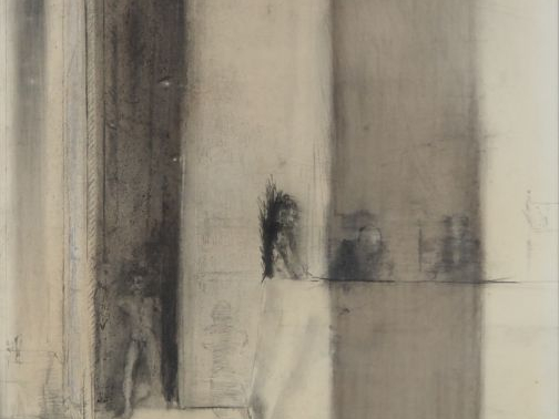 Jorg MADLENER.  "Törless"  Fusain sur papier, monogramé en bas à gauch