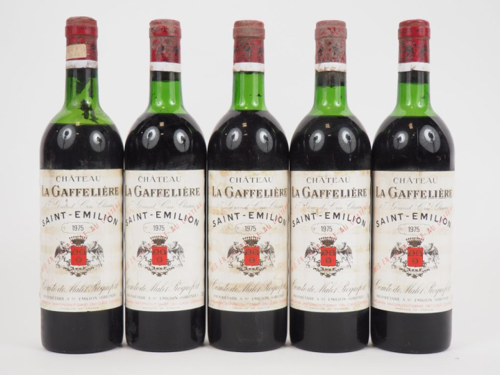 5 BOUTEILLES CHÂTEAU LA GAFFELIÈRE 1er GCC ST EMILION - 1975 : 2 LB/2 