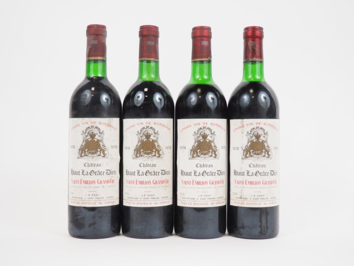 4 BOUTEILLES CHÂTEAU HAUT LA GRACE DIEU GC ST EMILION - 1978 : 1 BG/2 