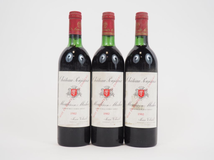 3 BOUTEILLES CHÂTEAU POUJEAUX MOULIS - 1982 - 2 BG/1 LB
