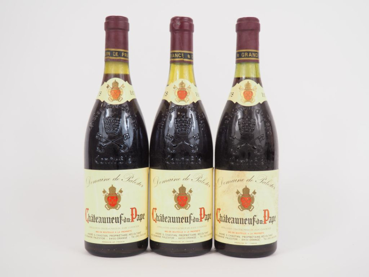 3 BOUTEILLES CHÂTEAUNEUF DU PAPE DOMAINE DE PALESTOR - 1978 - 1 à 2,5 