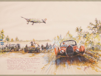 Vente aux enchères Gouache originale représentant "Robert Benoit faussant compagnie aux a