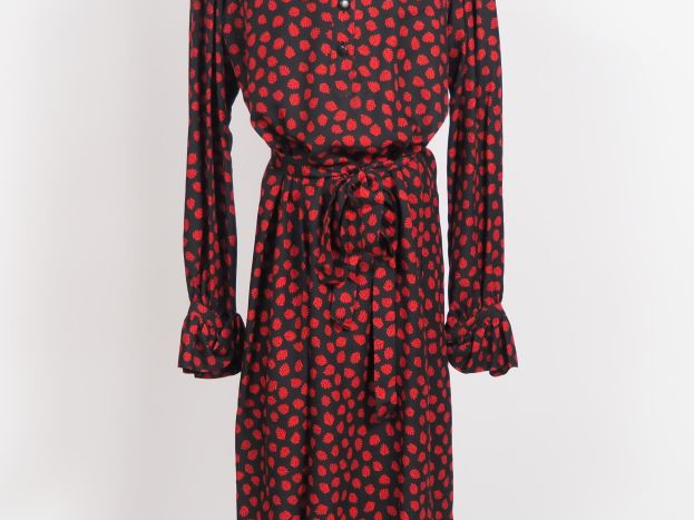SAINT LAURENT, Rive gauche Robe longue à ceinture et manches longues, 