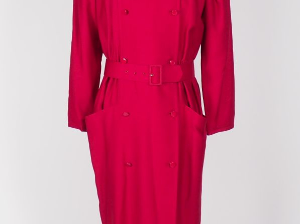 COURREGES, Paris Robe longue à ceinture en laine (100%) de couleur rou