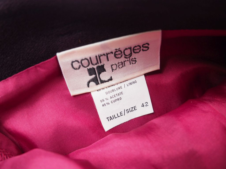 COURREGES, Paris Jupe longue en laine (100%) lie-de-vin.  Fermeture pa
