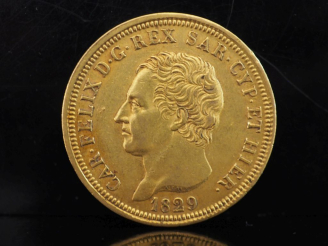 Vente aux enchères Pièce de 80 Lire or, Charles Felix, 1829.  FRAIS ACHETEURS 10% HT.   
