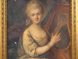Vente aux enchères Ecole française dans le goüt du XVIIIème. "Portrait de musicienne". Hu