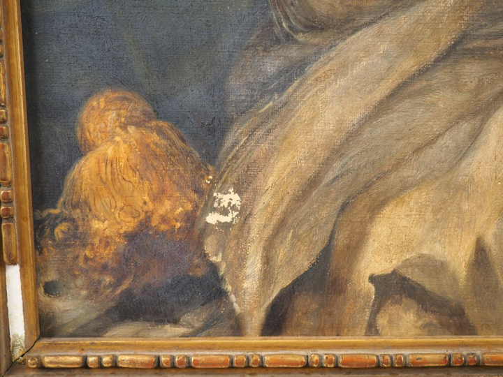 Ecole française dans le goüt du XVIIIème. "Portrait de musicienne". Hu