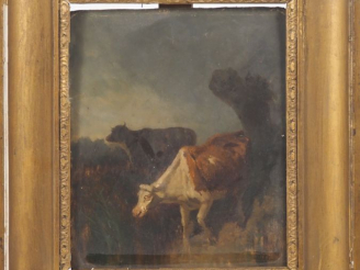 Vente aux enchères TROYON (dans le goût de). "Troupeau de vache". Huile sur panneau, sign