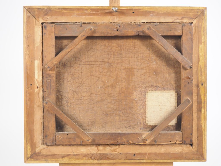 Chevalier de BAUFFRET.  "Vue d'église animée" Huile sur toile, signée 