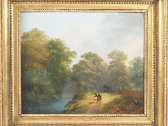 Vente aux enchères P. FORGET.  "Deux gendarmes à cheval" Huile sur toile, signée en bas à