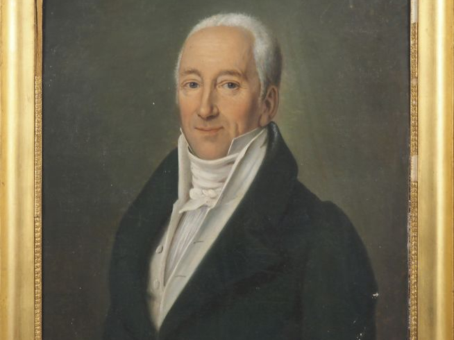 Ecole française XIXème.  "portrait d'homme au jabot, Louis Lesourd" Hu