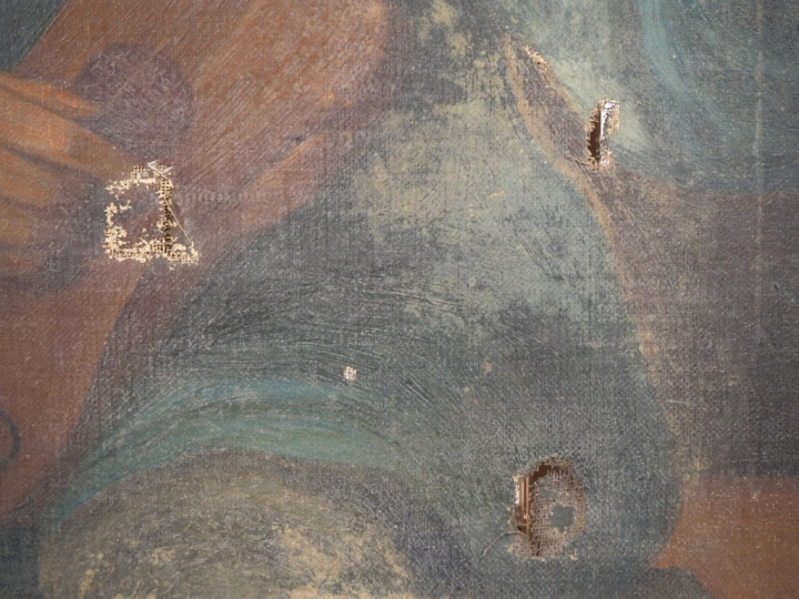 Ecole du Nord début XIXème. "musicien"  Huile sur toile (mauvais état)