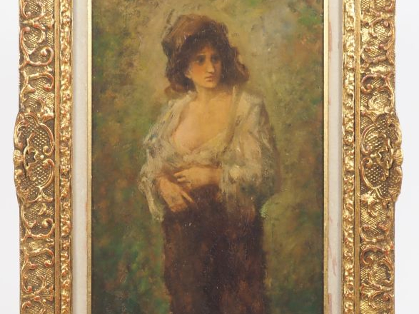 Ecole française fin XIXème. "portrait de jeune fille romantique" Huile