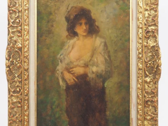 Vente aux enchères Ecole française fin XIXème. "portrait de jeune fille romantique" Huile