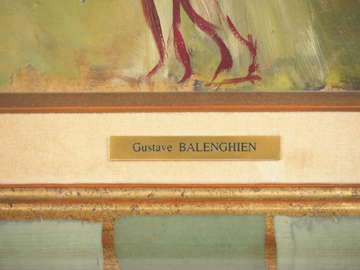 Gustave BALENGHIEN.  "Ronde enfantine" Huile sur carton, signée dans u
