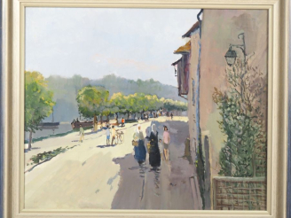 Vente aux enchères BARTHELEMY.  "le retour du marché"  Huile sur toile, signée en bas à d