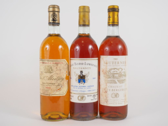 Vente aux enchères 3 BOUTEILLES de SAUTERNES : 1 CHÂTEAU HAUT BERGERON 1982 - 1 CHÂTEAU B