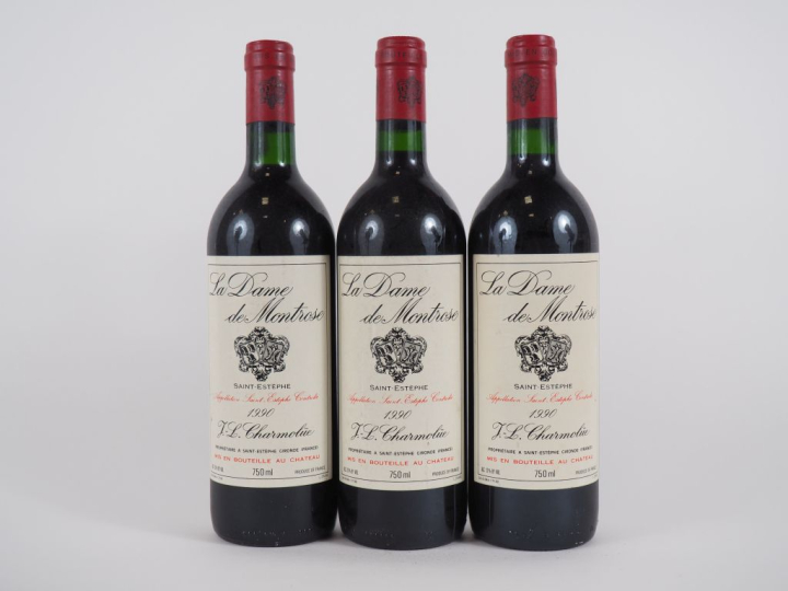 3 BOUTEILLES LA DAME DE MONTROSE ST ESTÈPHE - 1990