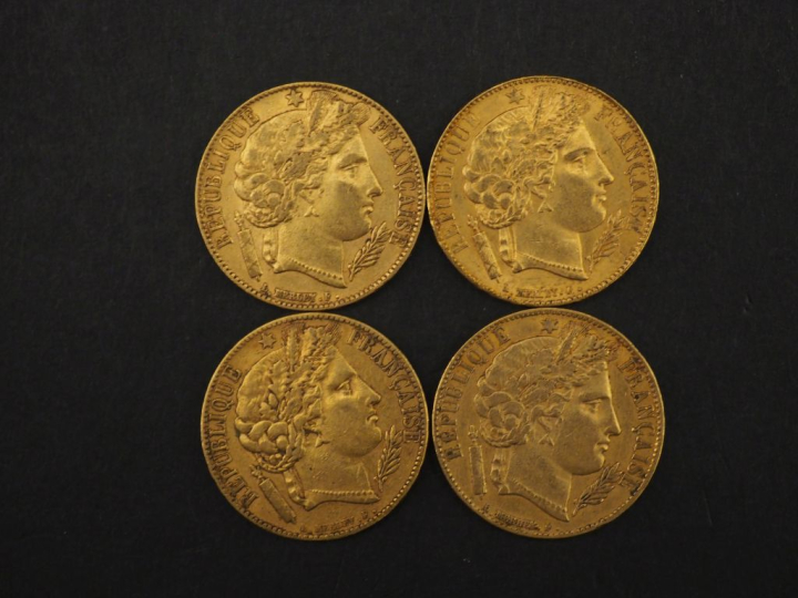 Quatre pièces de 20 Francs or, 1850-A et 1851-A (x3). FRAIS ACHETEURS 
