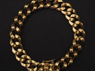 Vente aux enchères Bracelet souple en or jaune 750, maille plate ronde.  Long. 18,5 cm Po