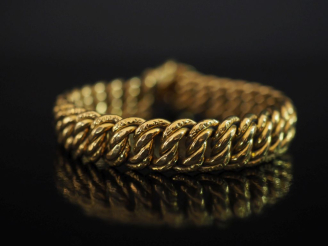 Vente aux enchères Bracelet souple en or jaune 750, maille américaine.  Long. 18,5 cm Poi