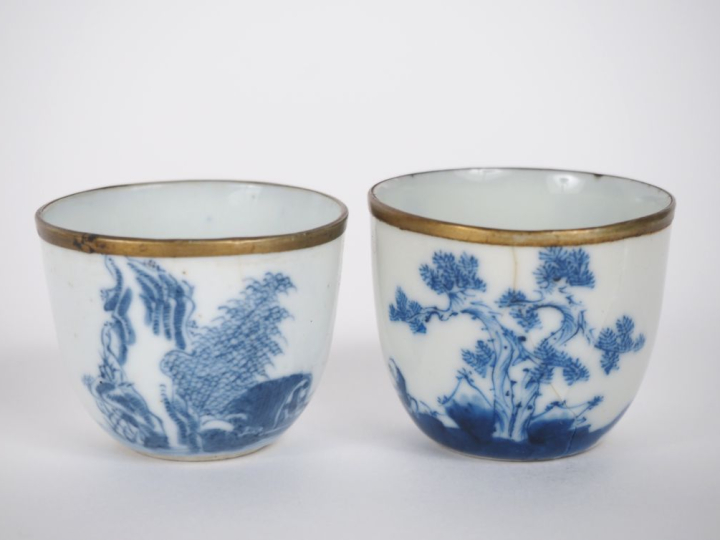Vietnam, fin XIXe siècle,  Deux sorbets en porcelaine bleu blanc à déc