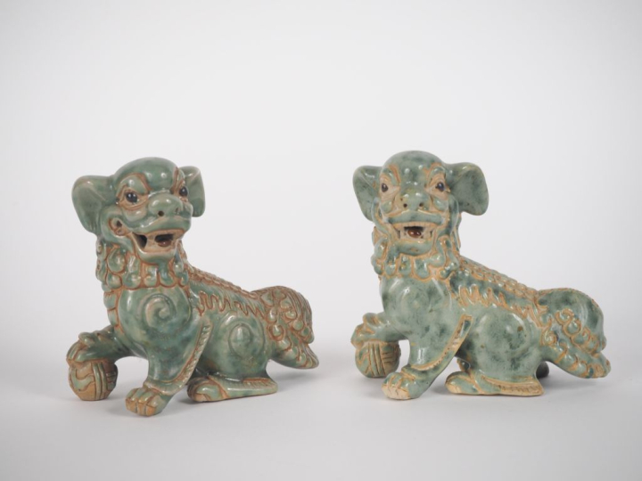 Vietnam, école de Bien Hoa, vers 1930, Paire de lions bouddhiques, en 