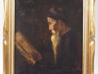 Vente aux enchères Ecole indochinoise.  "portrait d'intellectuel".  Huile sur toile, sign