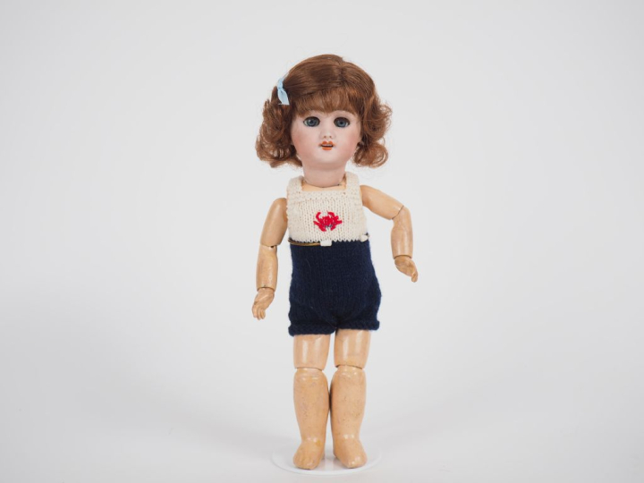 Poupée SFBJ hybride tête porcelaine bouche ouverte yeux basculants ble