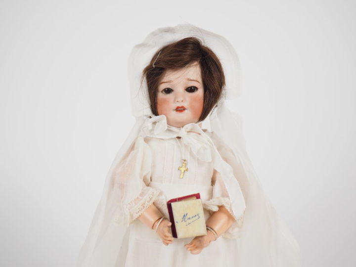 Poupée Bleuette Unisfrance tête porcelaine bouche ouverte yeux bascula