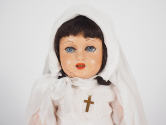 Vente aux enchères Poupée Bleuette Unisfrance tête composition bouche ouverte yeux bascul