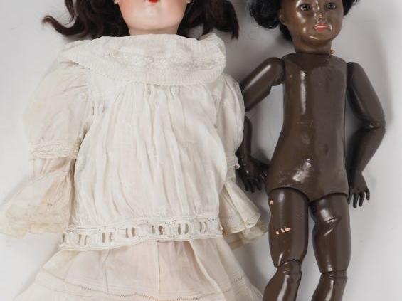 2 poupées têtes porcelaine restaurées dont FG 10 au cartouche BF corps