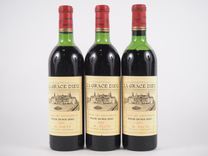 3 BOUTEILLES CHÂTEAU LA GRACE DIEU GCC ST ÉMILION - 1971 - 1 LB/1 HEP/