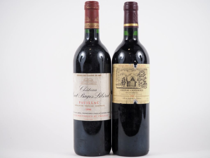 2 BOUTEILLES de 1990 : 1 CHÂTEAU CANTEMERLE GCC HAUT MÉDOC EA - 1 CHÂT