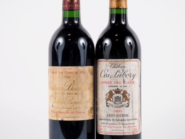 2 BOUTEILLES de 1992 : 1 CHÂTEAU BRANAIRE GCC ST JULIEN ES - 1 CHÂTEAU