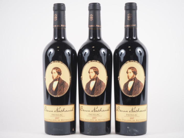 3 BOUTEILLES BARON NATHANAEL PHILIPPE de ROTHSCHILD PAUILLAC - 2017