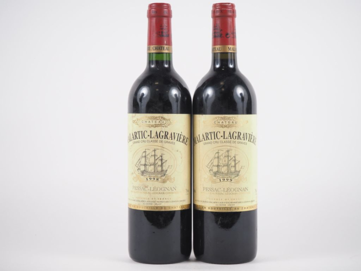 2 BOUTEILLES CHÂTEAU MALARTIC LAGRAVIERE GCC GRAVES : 1 de 1998 - 1 de
