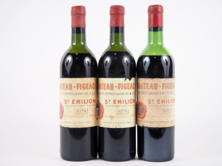 3 BOUTEILLES CHÂTEAU FIGEAC 1er GCC ST ÉMILION : 1 de 1971 BEP/ELA/CAP